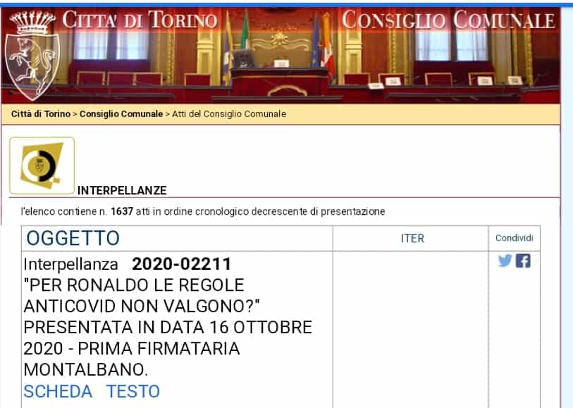 Interpellanza comunale a Torino, perchè Ronaldo non rispetta le regole?