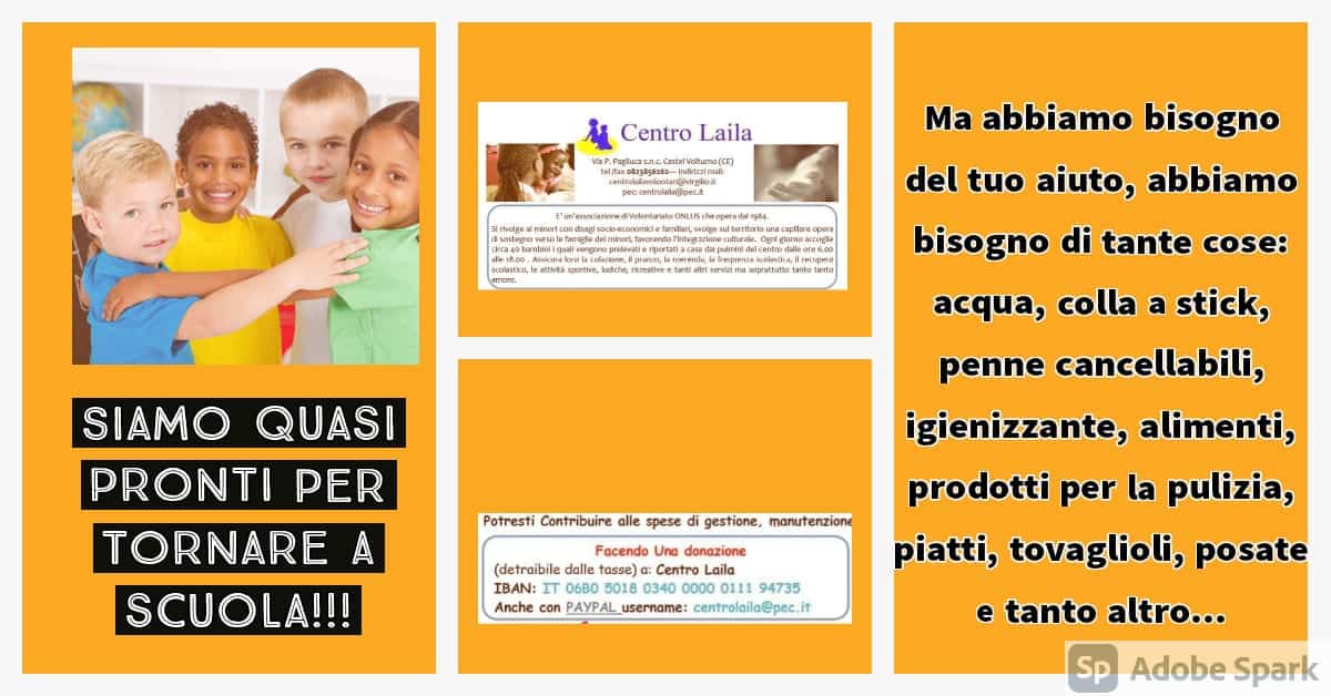 Castel Volturno, il Centro Laila cerca volontari per il rientro a scuola