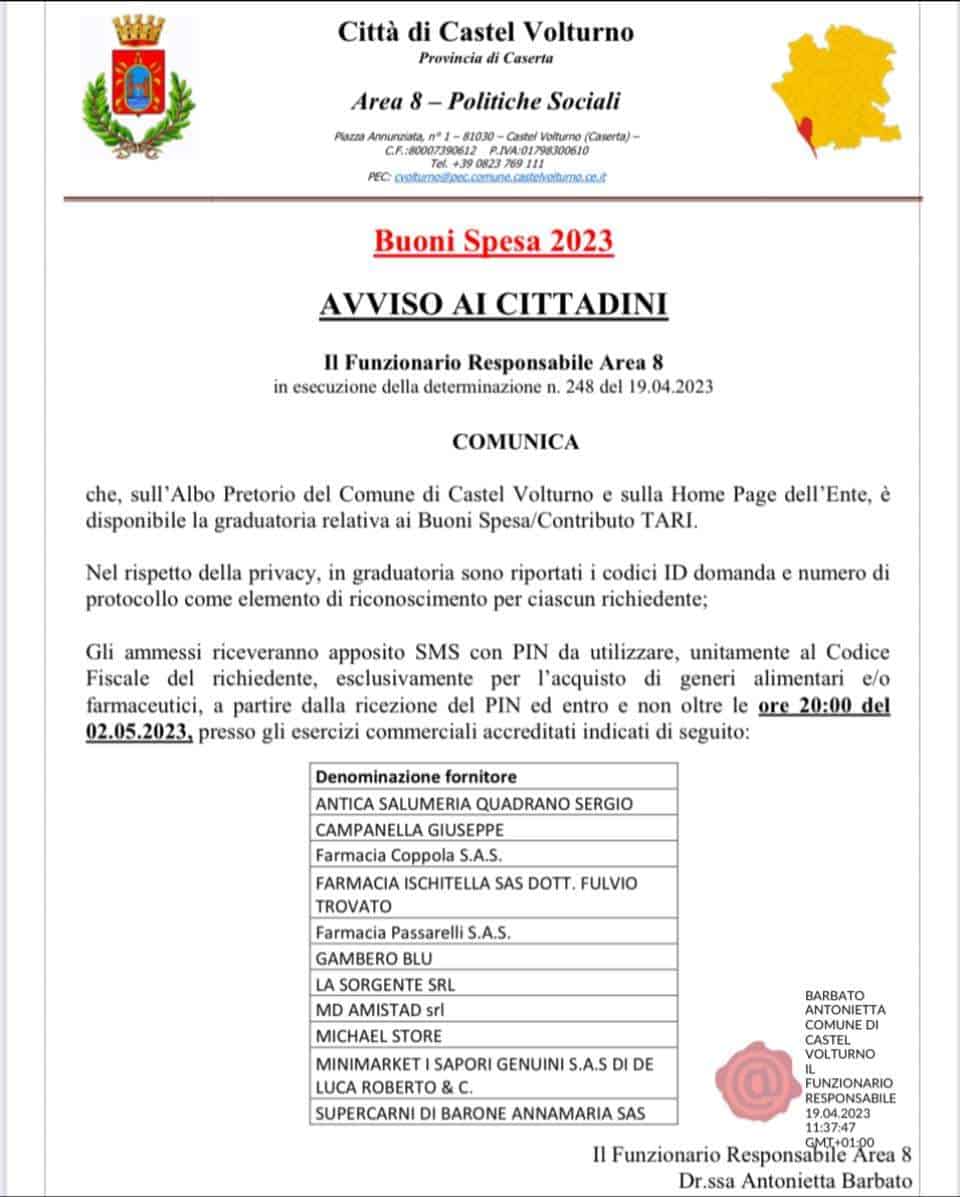 Castel Volturno, buoni spesa: ecco le attività che hanno accettato la convenzione