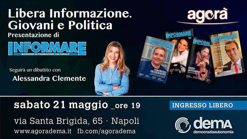 Informare all'Agorà: sabato 21 alle ore 19.00 incontro con Alessandra Clemente