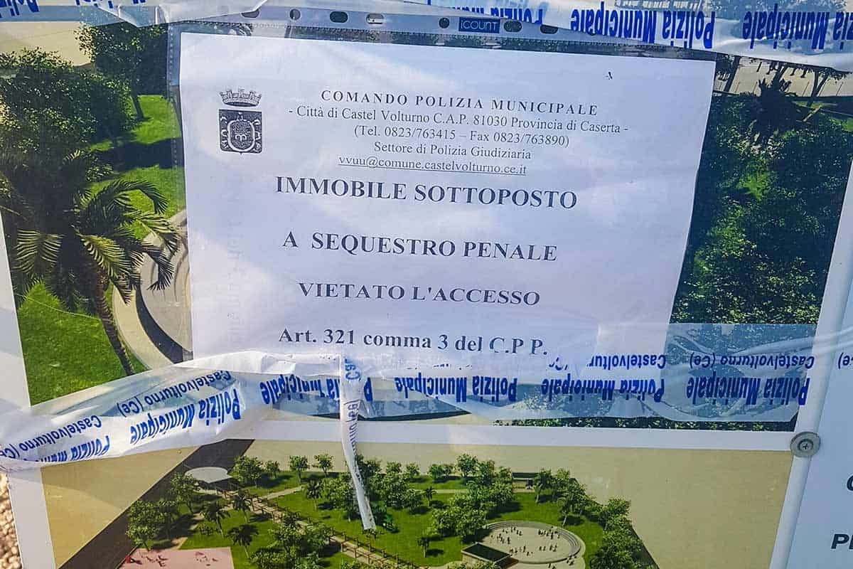 Sequestrato il cantiere dei “Lavori di riqualificazione del Parco Urbano a sud del Grand Hotel di Pinetamare"