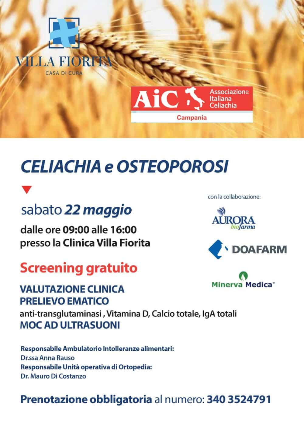 Capua, il 22 maggio Open Day su Celiachia e Osteoporosi alla Villa Fiorita
