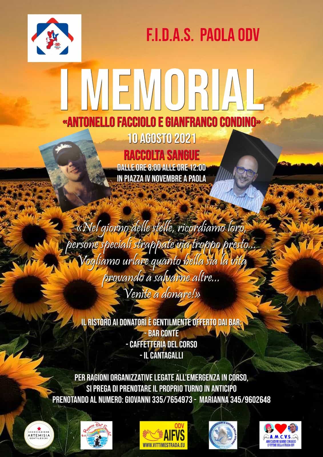 F.I.D.A.S. – Paola: il 10 agosto Memorial «Antonello Facciolo e Gianfranco Condino»