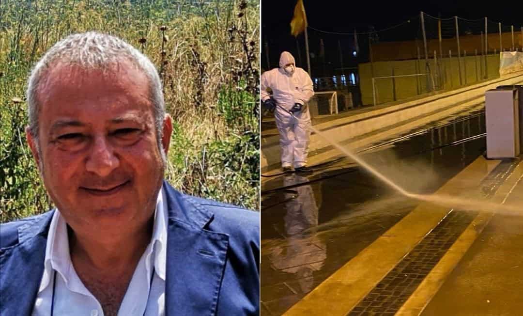 Sanificazione dei marciapiedi cittadini a Mondragone