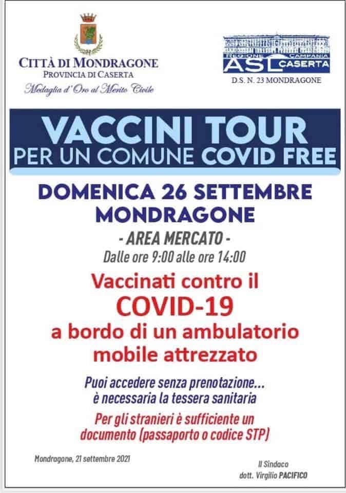 Campagna vaccinale: domenica 26 nuovo appuntamento presso l'area mercato di Mondragone