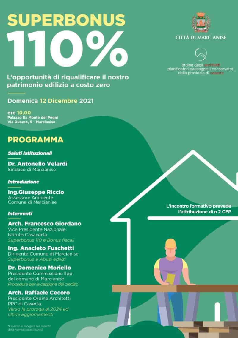 "Superbonus 110%. L’opportunità di riqualificare il nostro patrimonio edilizio a costo zero": il 12 dicembre a Marcianise