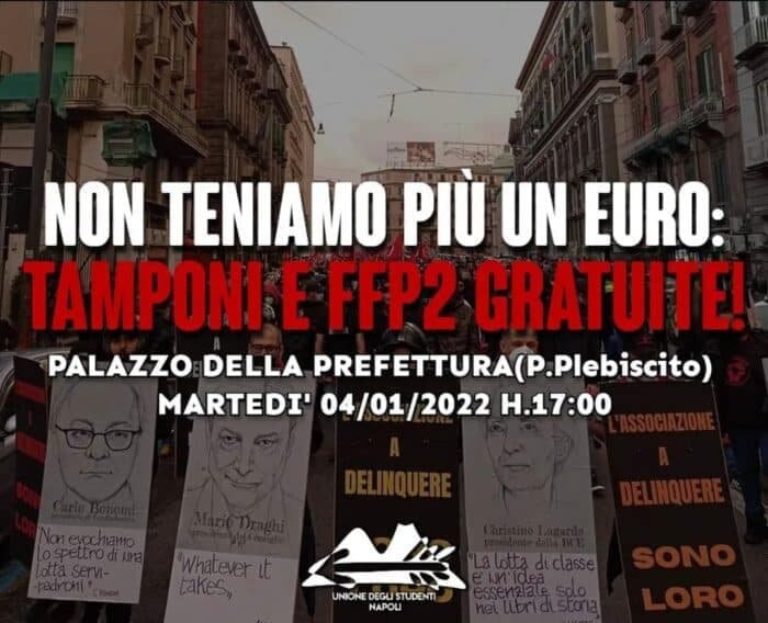 Napoli, studenti e disoccupati oggi in piazza per chiedere tamponi e mascherine gratuite
