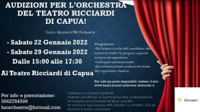 Al via oggi le Audizioni per l'Orchestra del Teatro Ricciardi di Capua