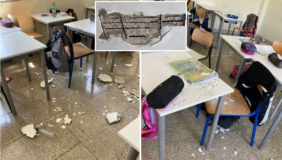 Caivano, crolla l'intonaco dal soffitto della scuola: "Tragedia sfiorata"