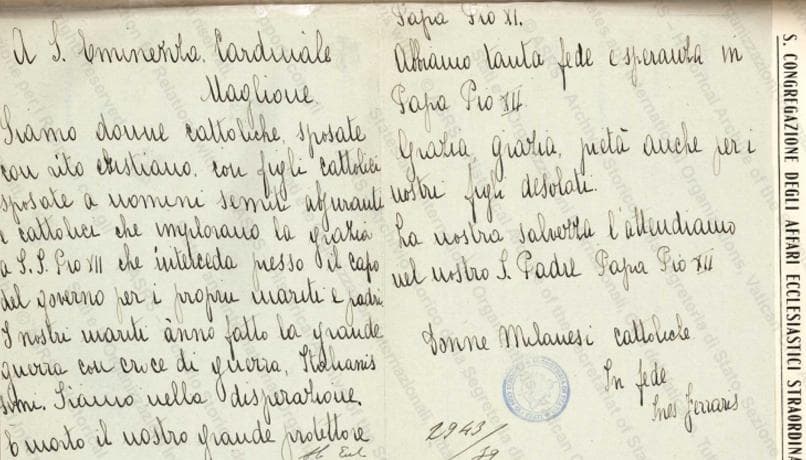 Le lettere degli Ebrei a Pio XII. On line l'archivio del Vaticano.