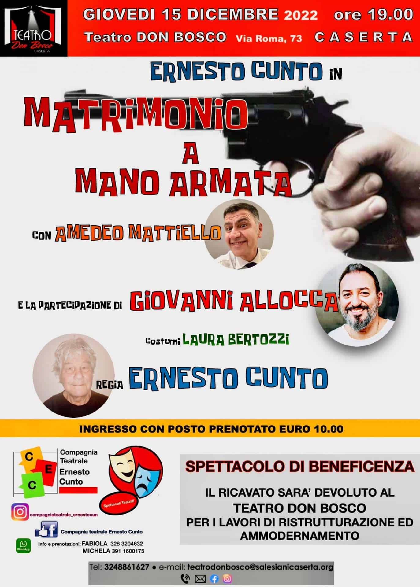 "Matrimonio a mano armata": lo spettacolo di Cunto al Don Bosco di Caserta