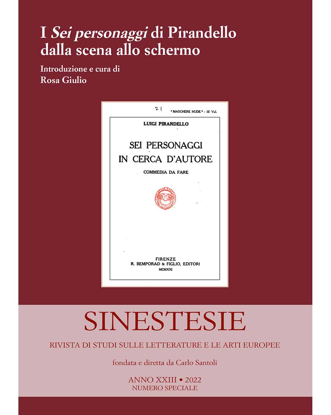 Volume speciale di “Sinestesie” - “I Sei personaggi di Pirandello dalla scena allo schermo”