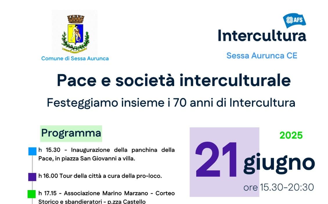 Sessa Aurunca celebra i 70 anni di Intercultura ODV: un inno all’ospitalità e alla pace tra i popoli