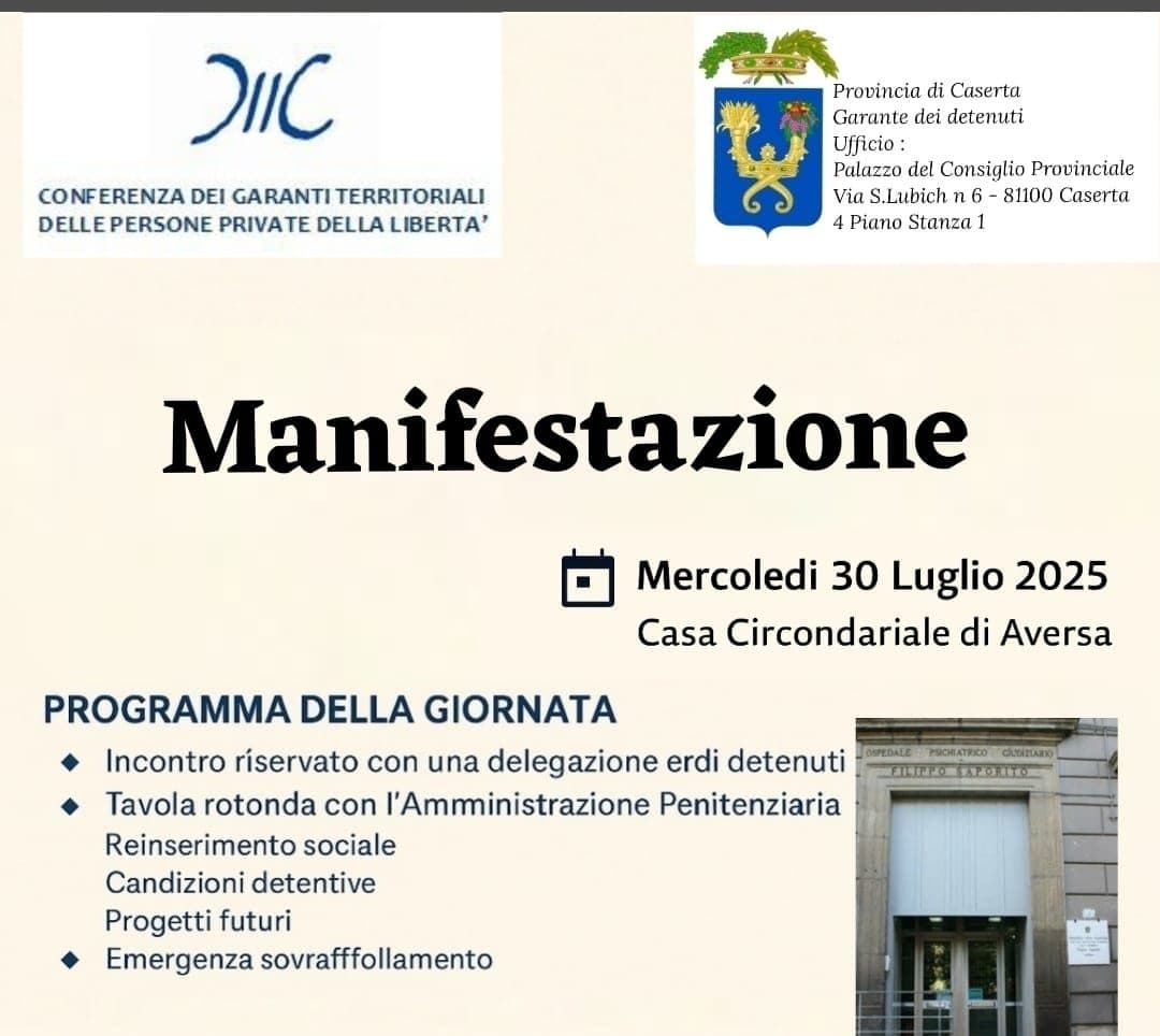 Aversa, il 30 luglio una giornata di confronto sul futuro del carcere