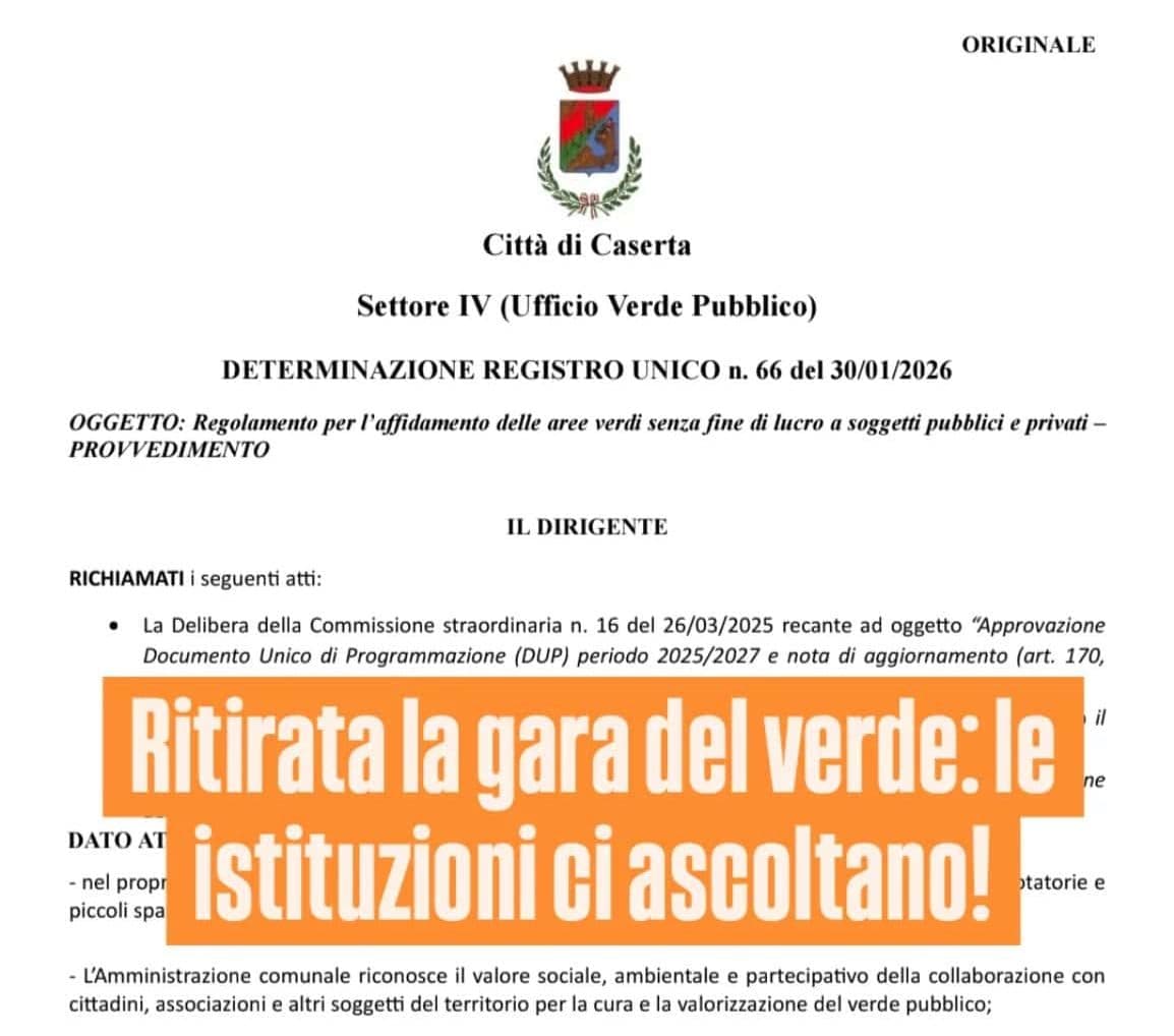 Aree verdi, stop all’avviso del Comune di Caserta: accolte le richieste delle associazioni