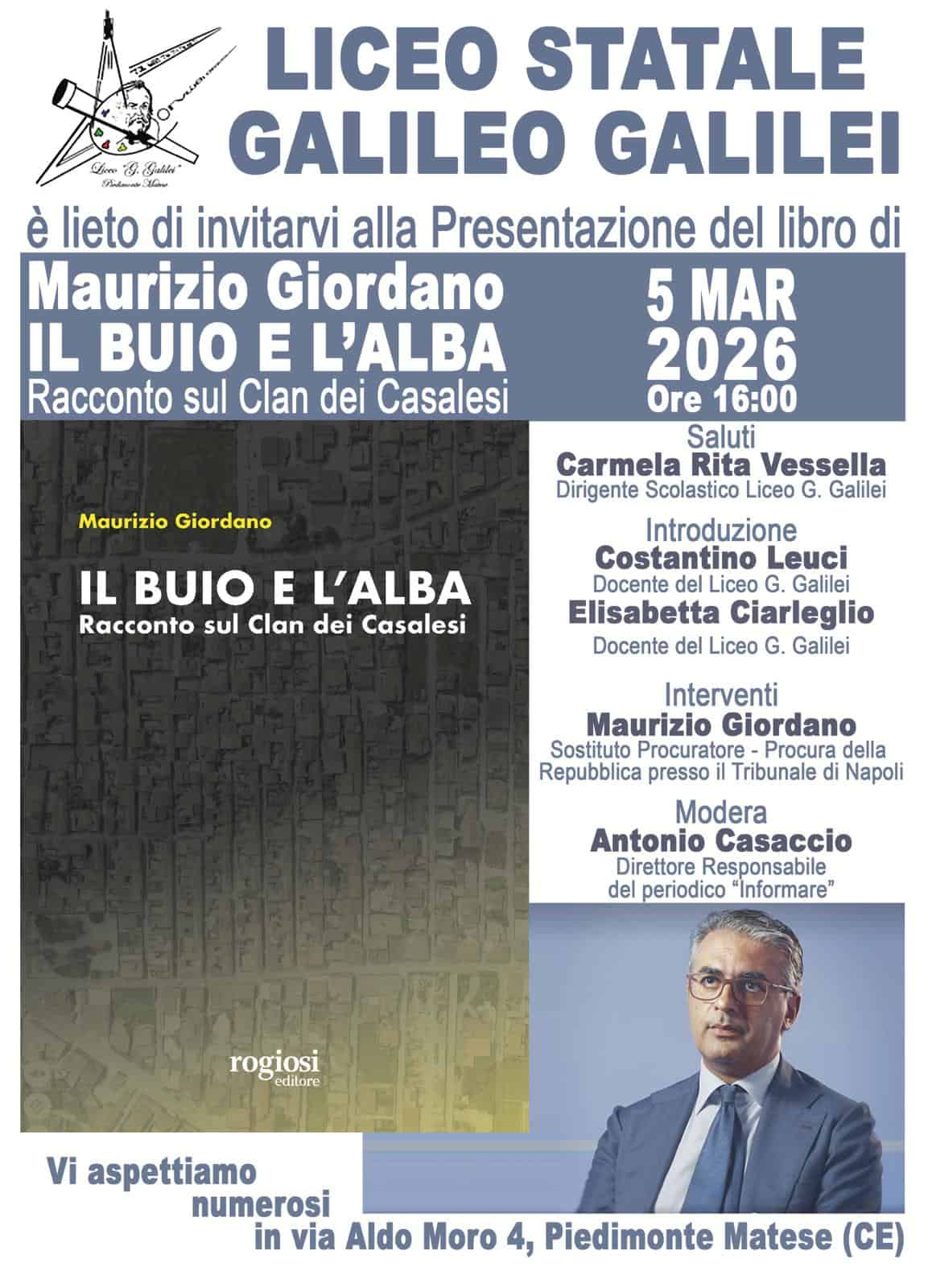 "Il buio e l'alba": presentazione al liceo Galileo Galilei di Piedimonte Matese